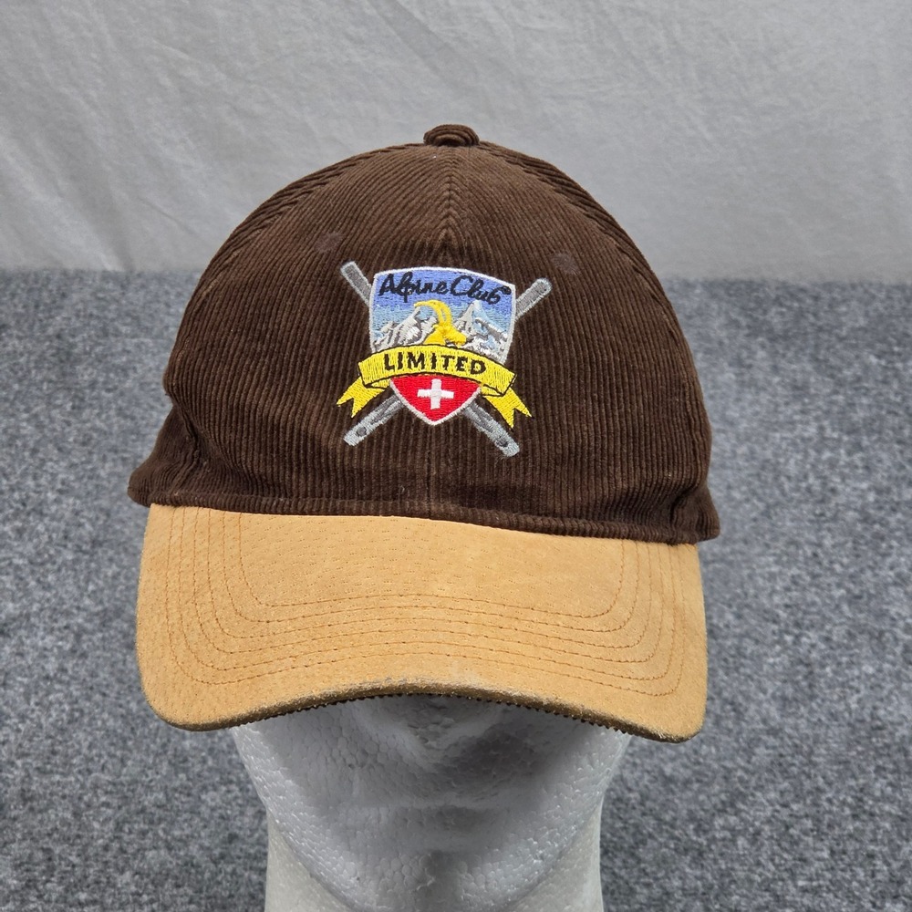 Vintage Alpine Club Hat Brown Corduroy Suede Brim Switzerland Ski Gorpcore